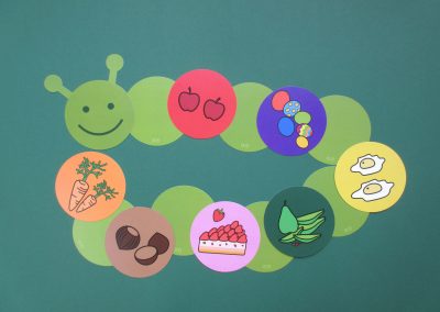 Die Buchstabenraupe ist nun satt und zufrieden.